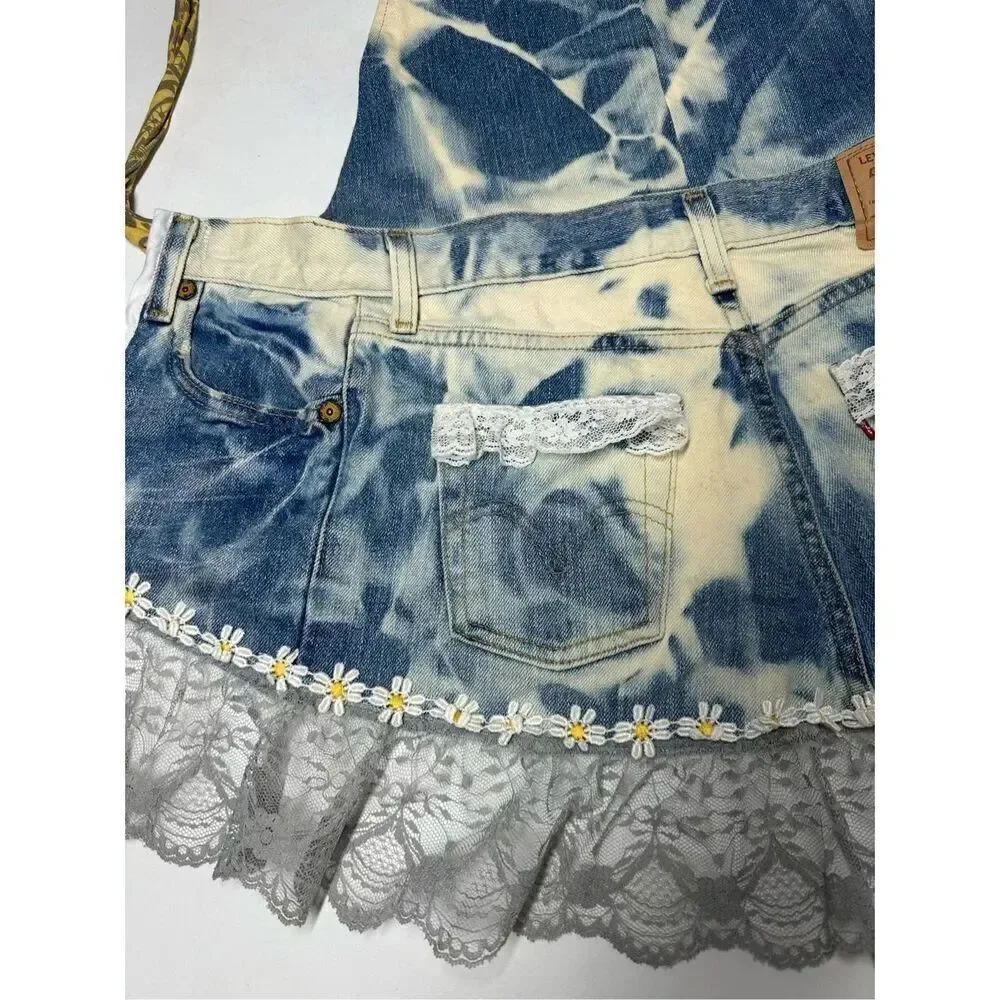 Handmade Vintage Apron Denim Lace Size Adult Levi’s Tie Dye